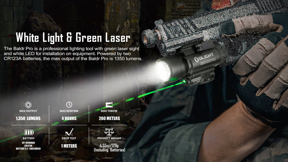 
                  
                    Olight Baldr Pro Tactical Flashlight&Green Laser Combo 1350 Lumens
                  
                