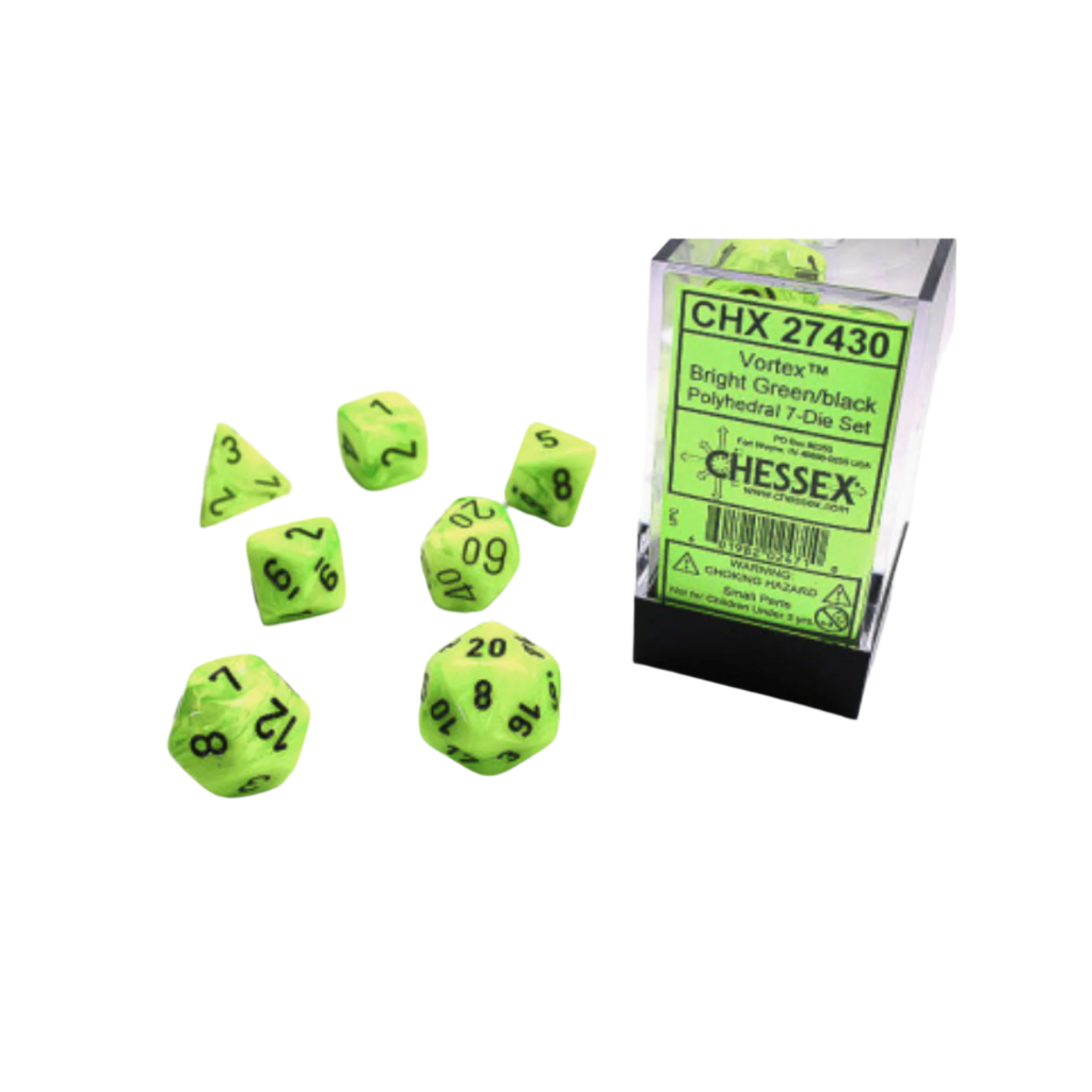 Chessex Polyhedral 7-Die Set - Vortex Bright Green