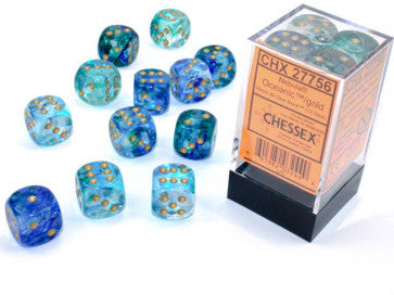 Chessex 16mm D6 Dice Block Nebula Oceanic/Gold (Luminary Effect)