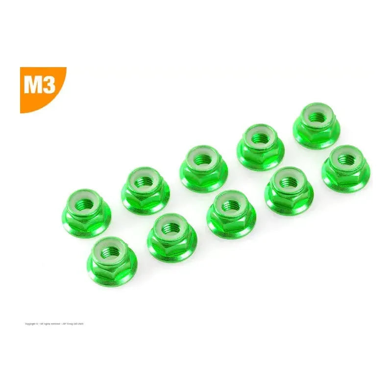 G-Force 0401-031 Flanged Nylstop Nut M3 Green Aluminium (10 pcs)-G-Force-ProHobbies