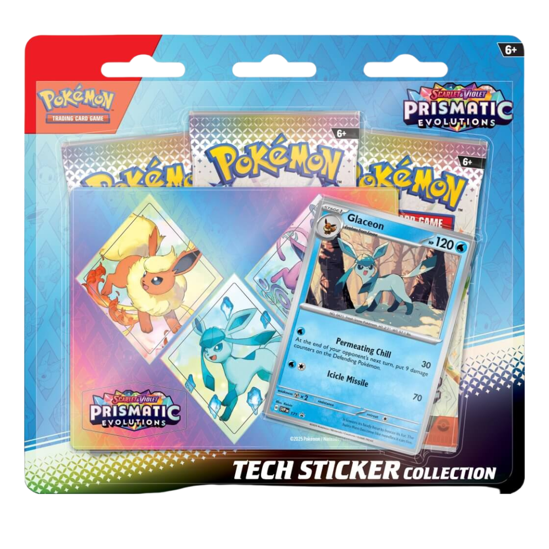 
                  
                    Pokemon TCG Scarlet & Violet 8.5 Prismatic Evolutions Tech Sticker Blister (Sylvion, Glaceon, Leafeon)
                  
                