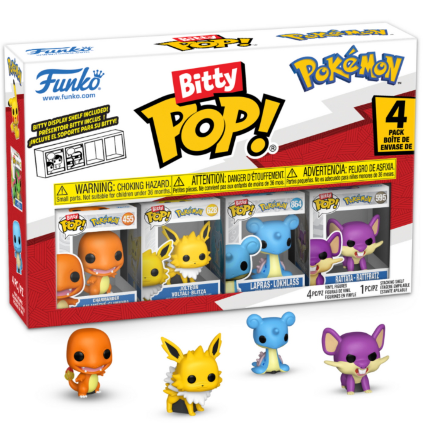 Pokemon - Charmander, Jolteon, Lapras, & Rattata Bitty Pop! Vinyl Figure 4-Pack