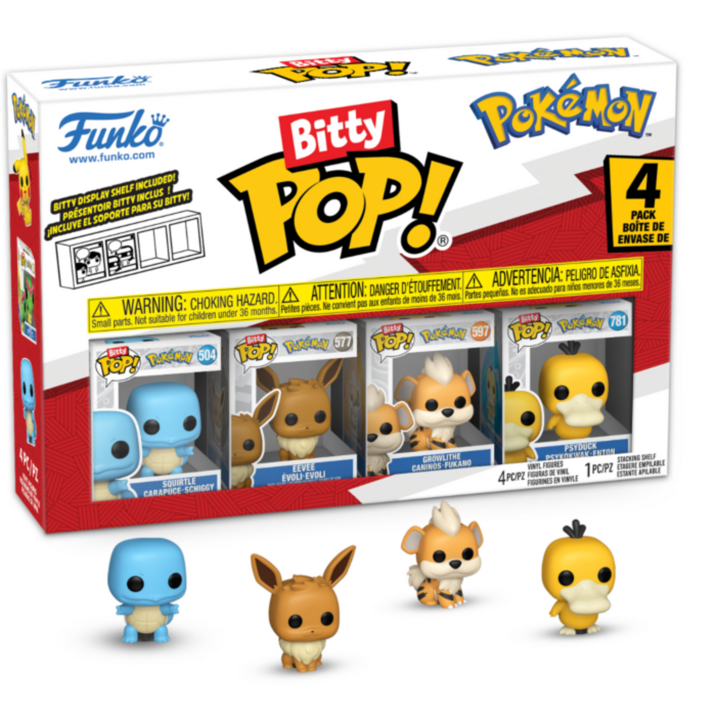 Pokemon - Squirtle, Eevee, Growlithe, & Psyduck Bitty Pop! Vinyl Figure 4-Pack
