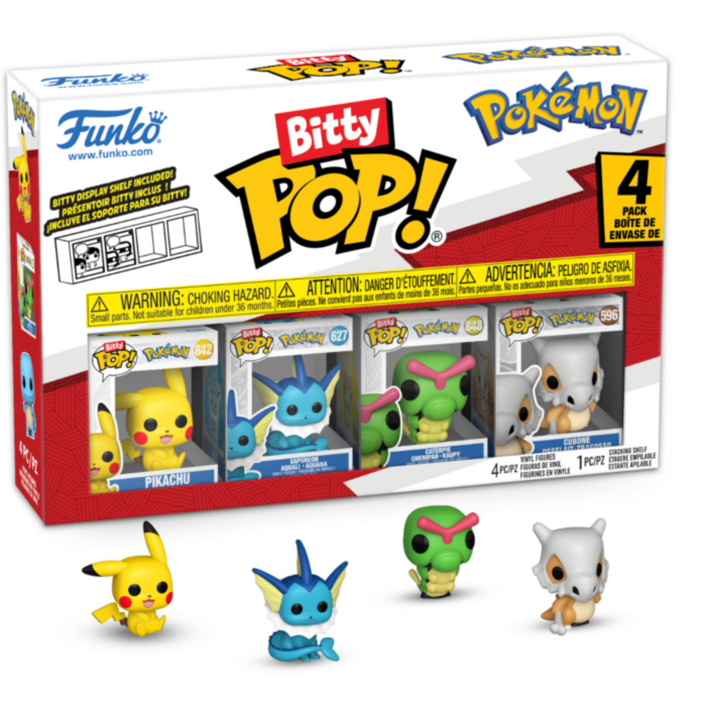 Pokemon - Pikachu, Vaporeon, Caterpie, & Cubone Bitty Pop! Vinyl Figure 4-Pack