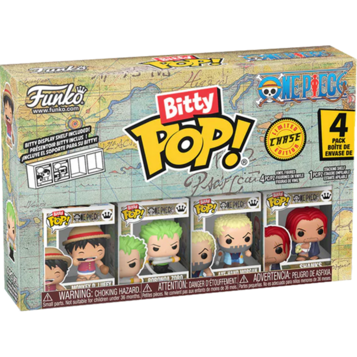 One Piece - Monkey D. Luffy, Roronoa Zoro, Axe-Hand Morgan & Chase Bitty Pop! Vinyl Figure 4-Pack