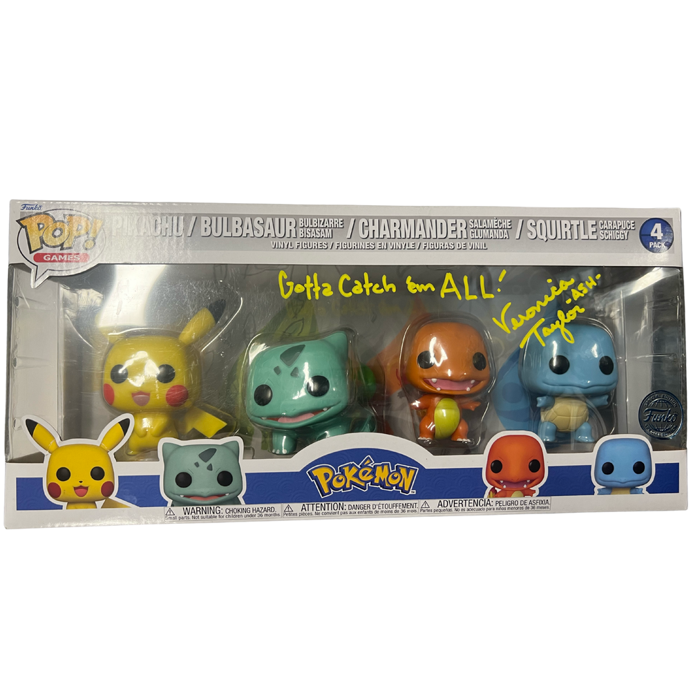 Pokémon – Pikachu, Bulbasaur, Charmander & Squirtle (Starters) Pop! Vinyl 4-Pack (Signed Edition with Certificate of Authenticity by Veronica Taylor)