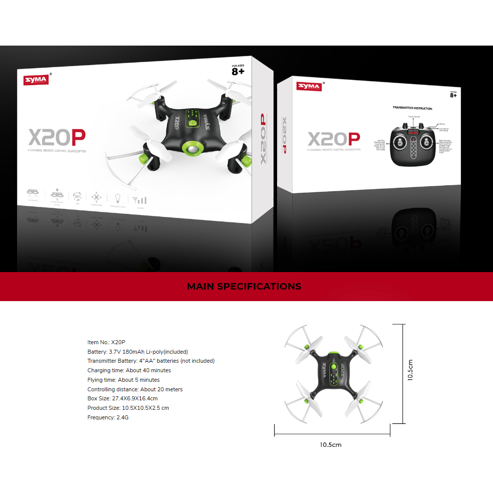 
                  
                    Syma Mini Quadcopter X20P 4 CHANNEL
                  
                