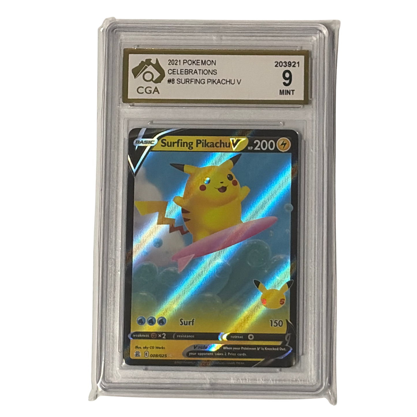 
                  
                    CGA Graded Pokemon Celebrations #8 Surfing Pikachu V - Graded 9
                  
                