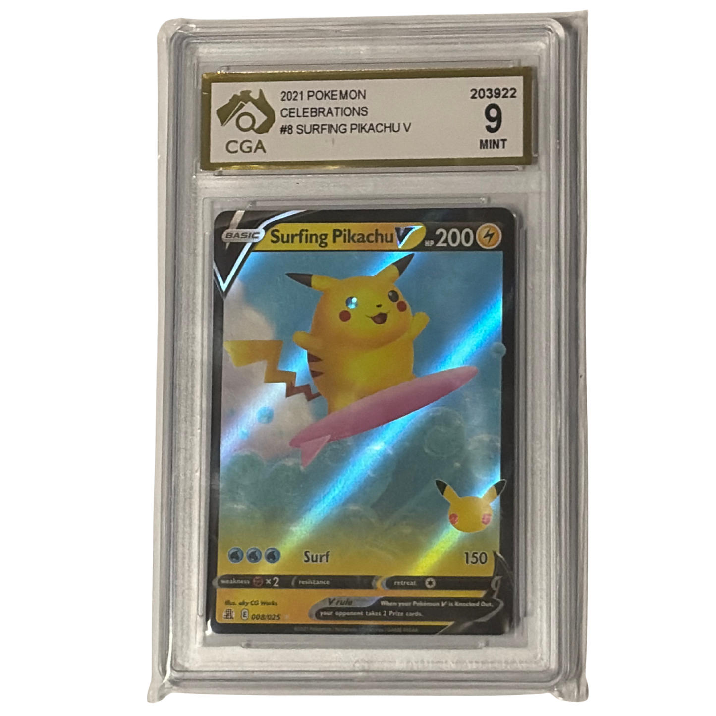 
                  
                    CGA Graded Pokemon Celebrations #8 Surfing Pikachu V - Graded 9
                  
                