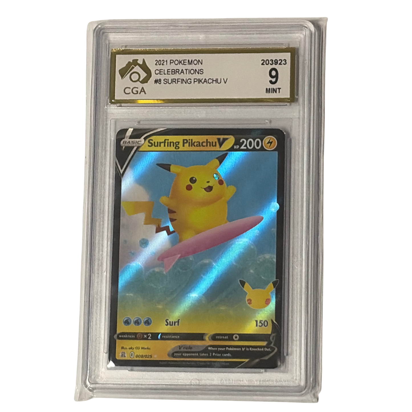 
                  
                    CGA Graded Pokemon Celebrations #8 Surfing Pikachu V - Graded 9
                  
                