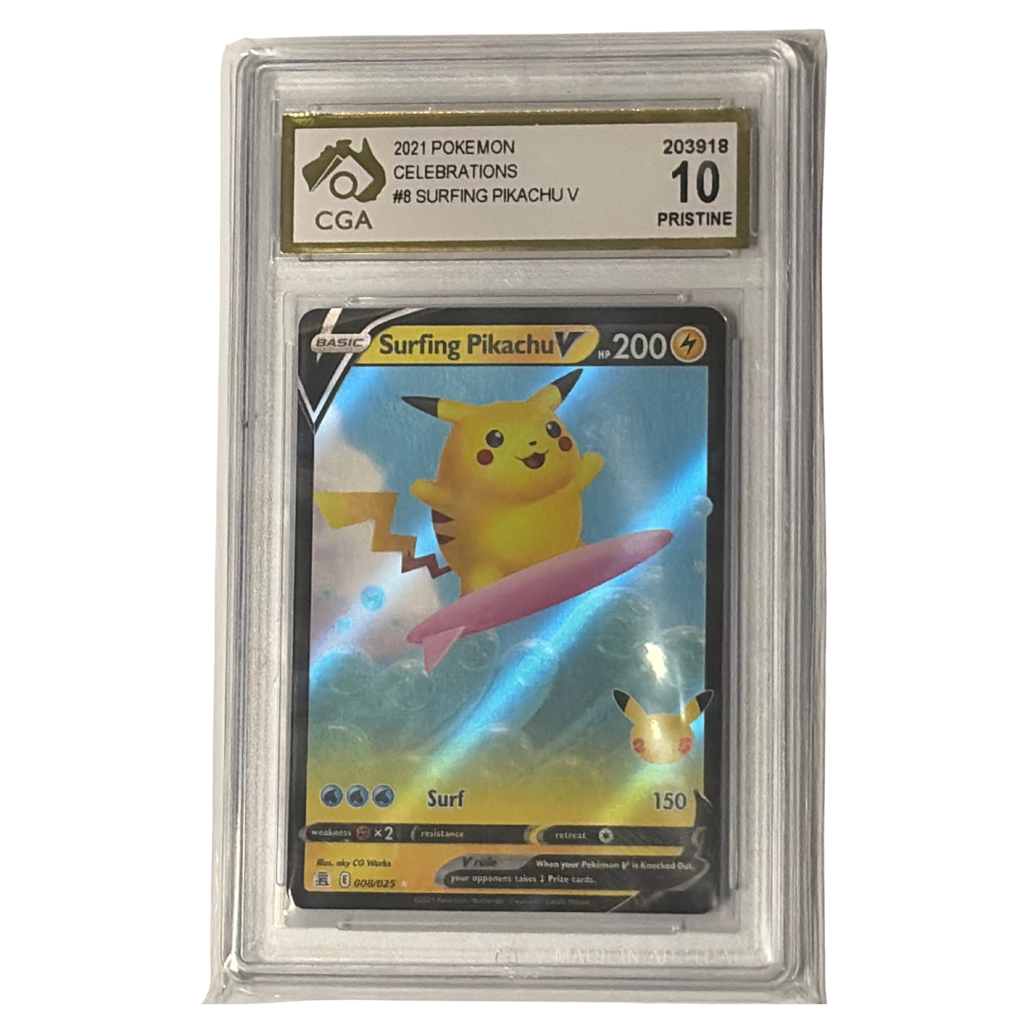 
                  
                    CGA Graded Pokemon Celebrations #8 Surfing Pikachu V - Graded 9
                  
                