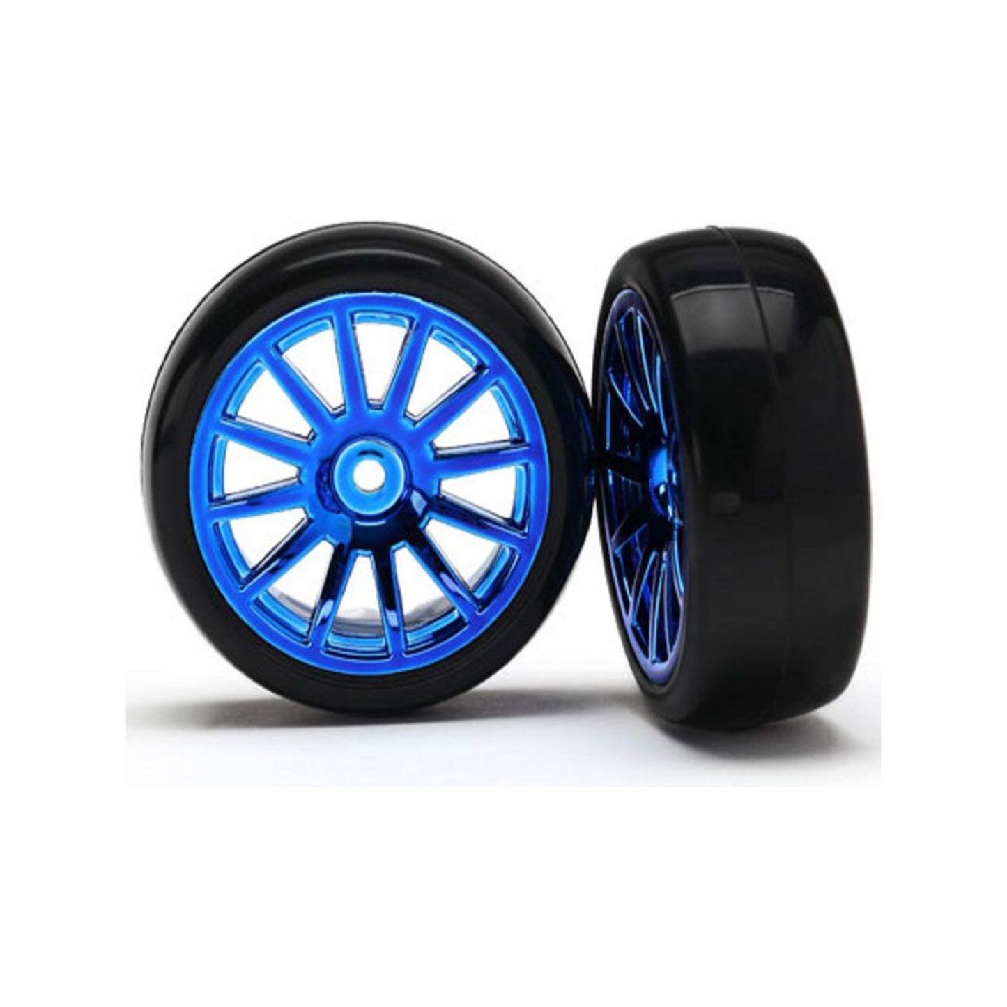 TRAXXAS 12-SP BLUE WHEELS SLICK TIRES