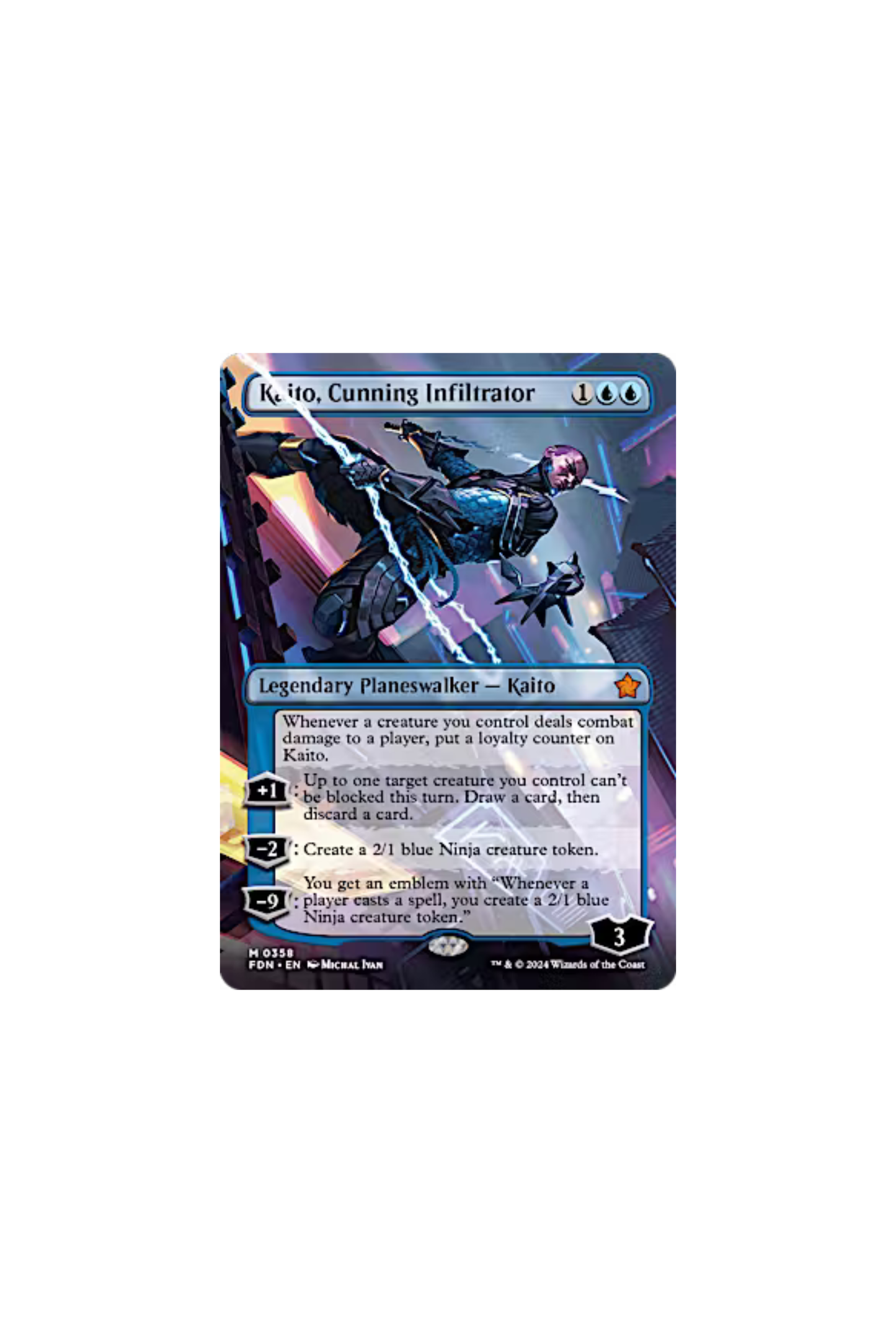 Magic the Gathering Foundations: Kaito, Cunning Infiltrator (0358 - Borderless)-Magic The Gathering-ProHobbies