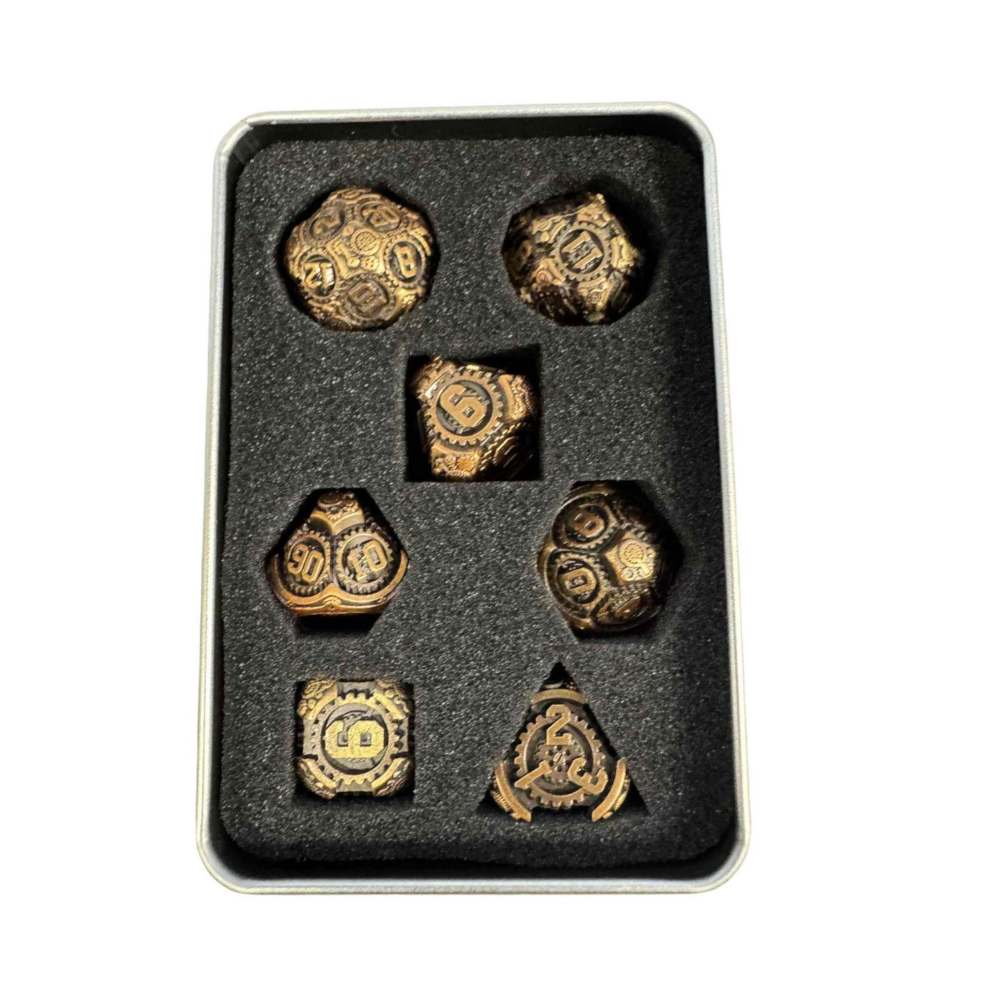 Steampunk 7pcs Metal Dice Set - Available in Gold or Silver!