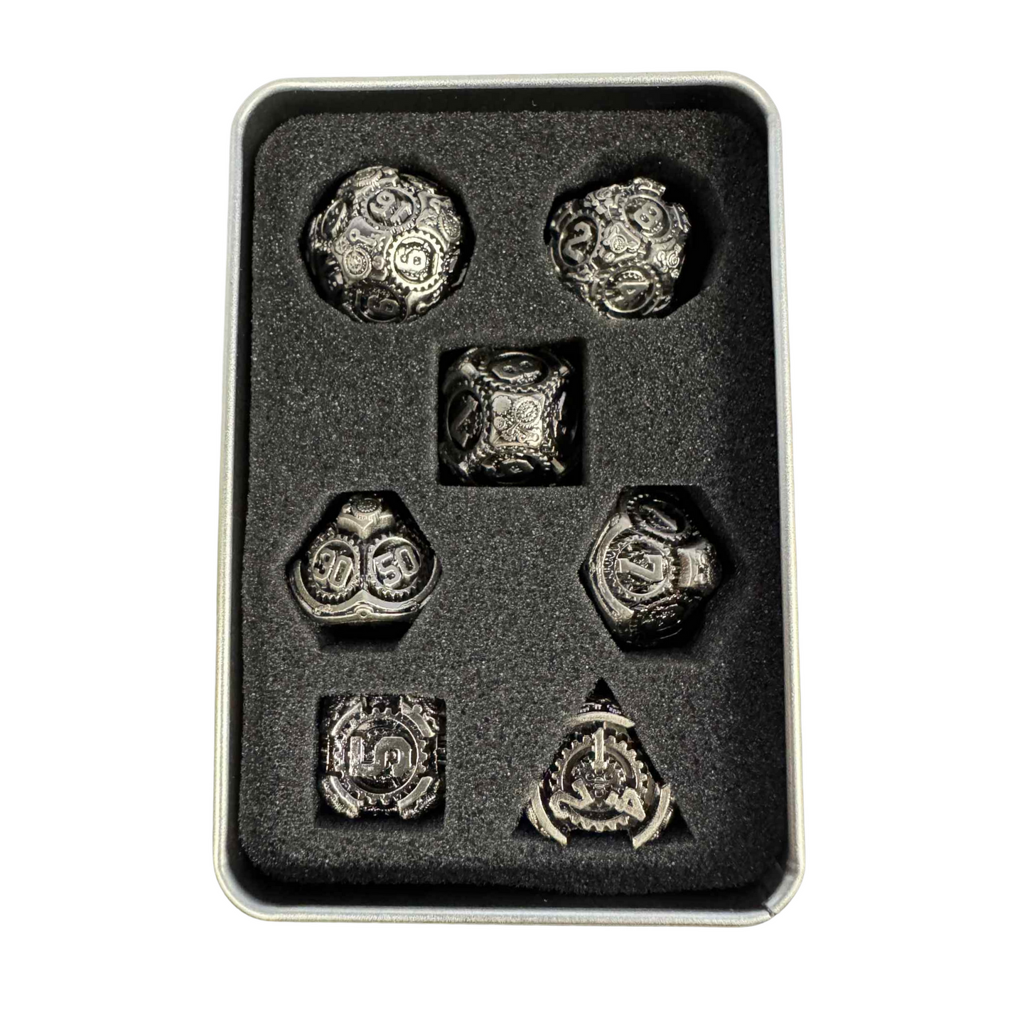 Steampunk 7pcs Metal Dice Set - Available in Gold or Silver!