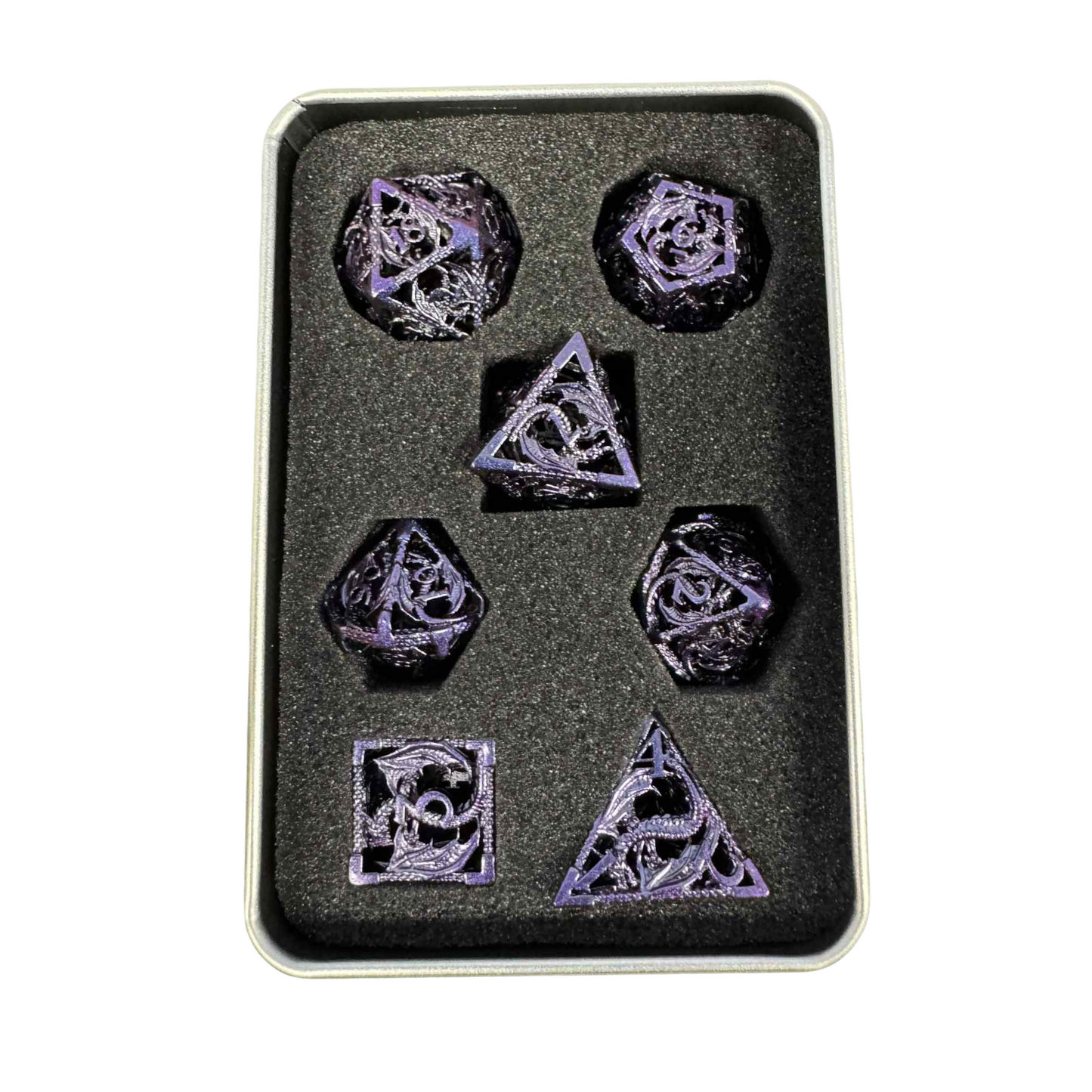 Metal Oil-Slick 7pcs Dice Set With Dragon Pattern