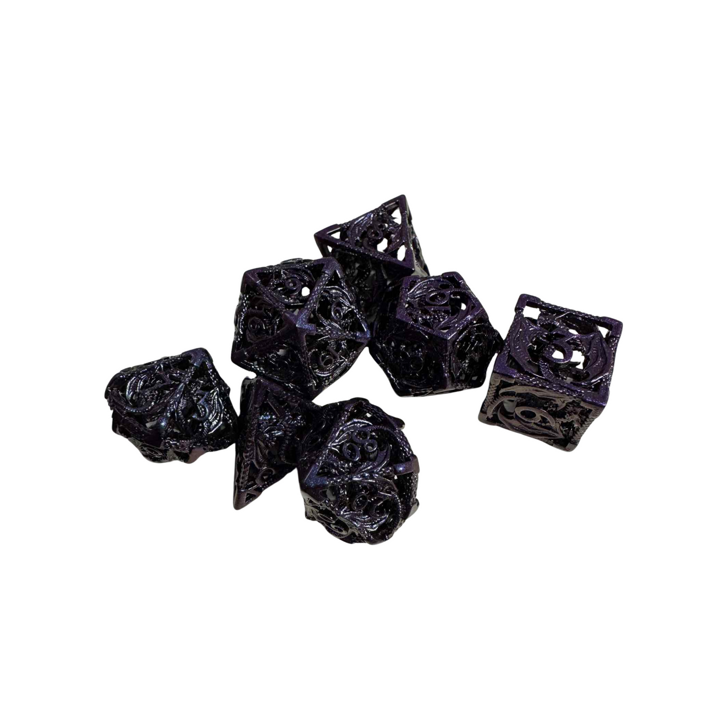 Metal Oil-Slick 7pcs Dice Set With Dragon Pattern
