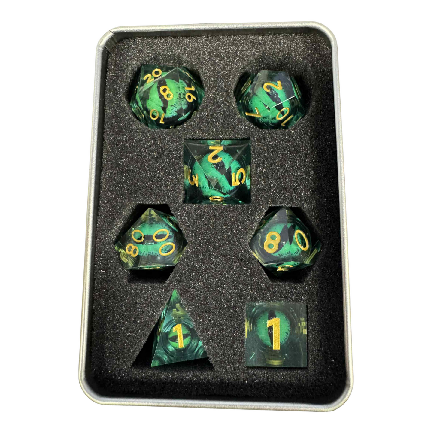 Green Moving Dragon Eye - 7pcs Dice set