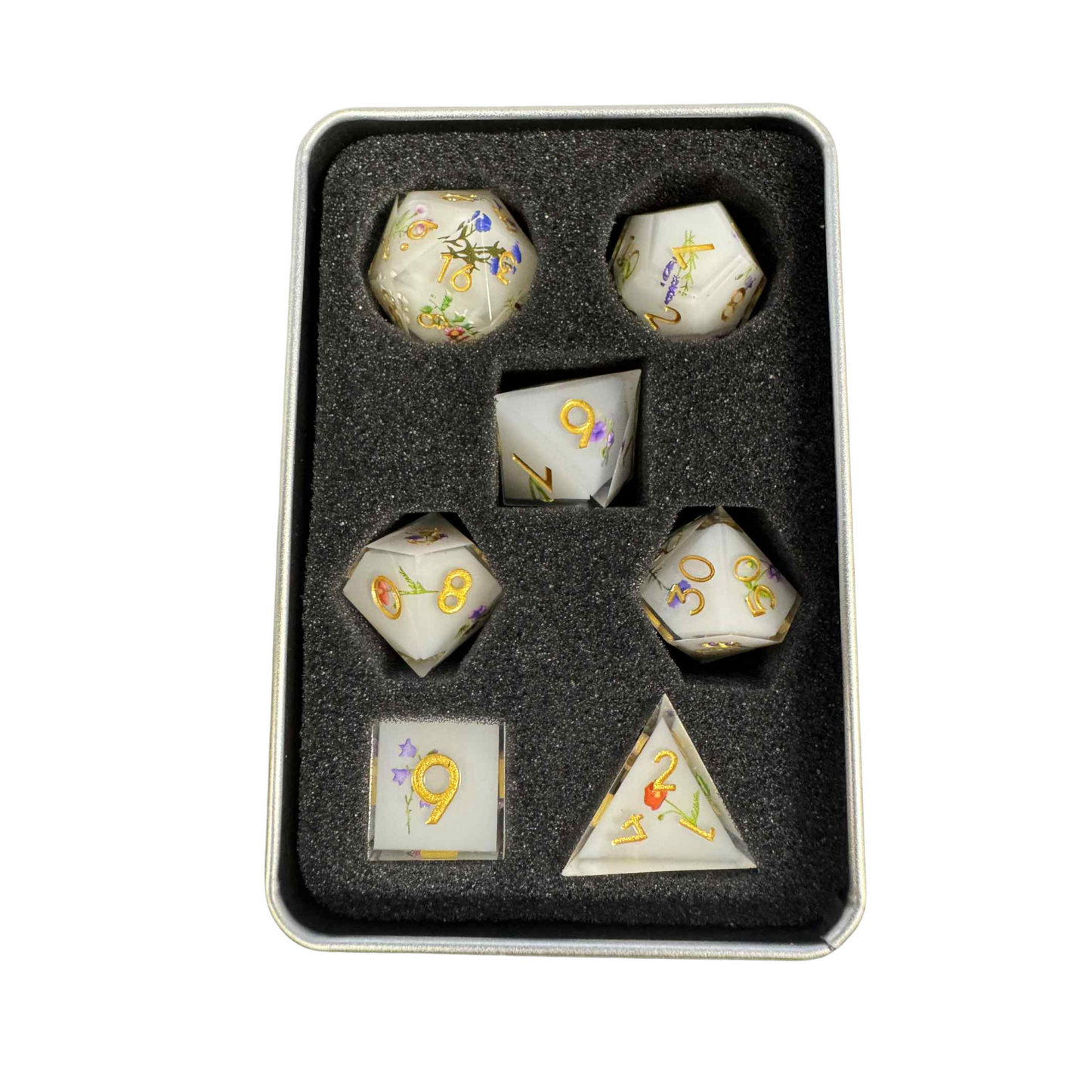 White Floral - 7pcs Dice Set