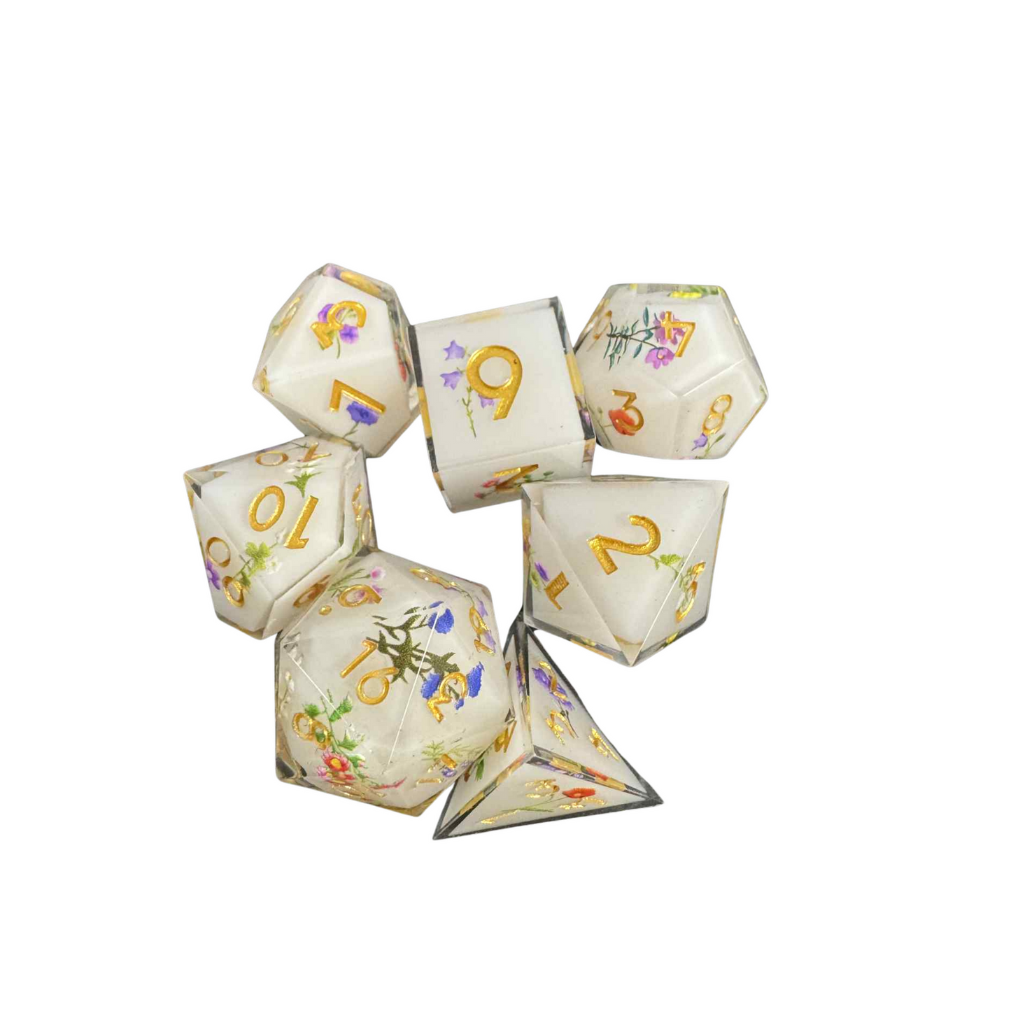 White Floral - 7pcs Dice Set