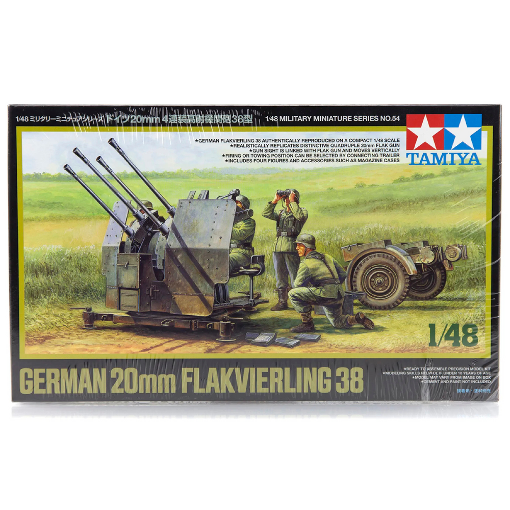 Tamiya 1/48 German 20mm Flakvierling 38 w/ Trailer Scaled Plastic Model Kit