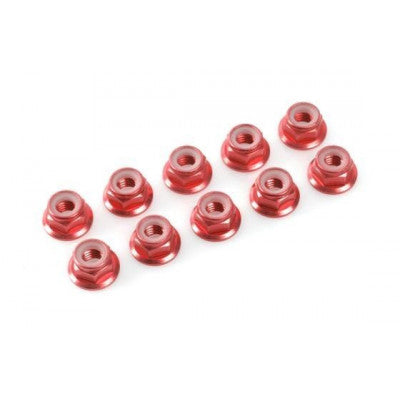 G-Force 0401-035 Flanged Nylstop Nut M3 Red Aluminium (10 pcs)-G-Force-ProHobbies